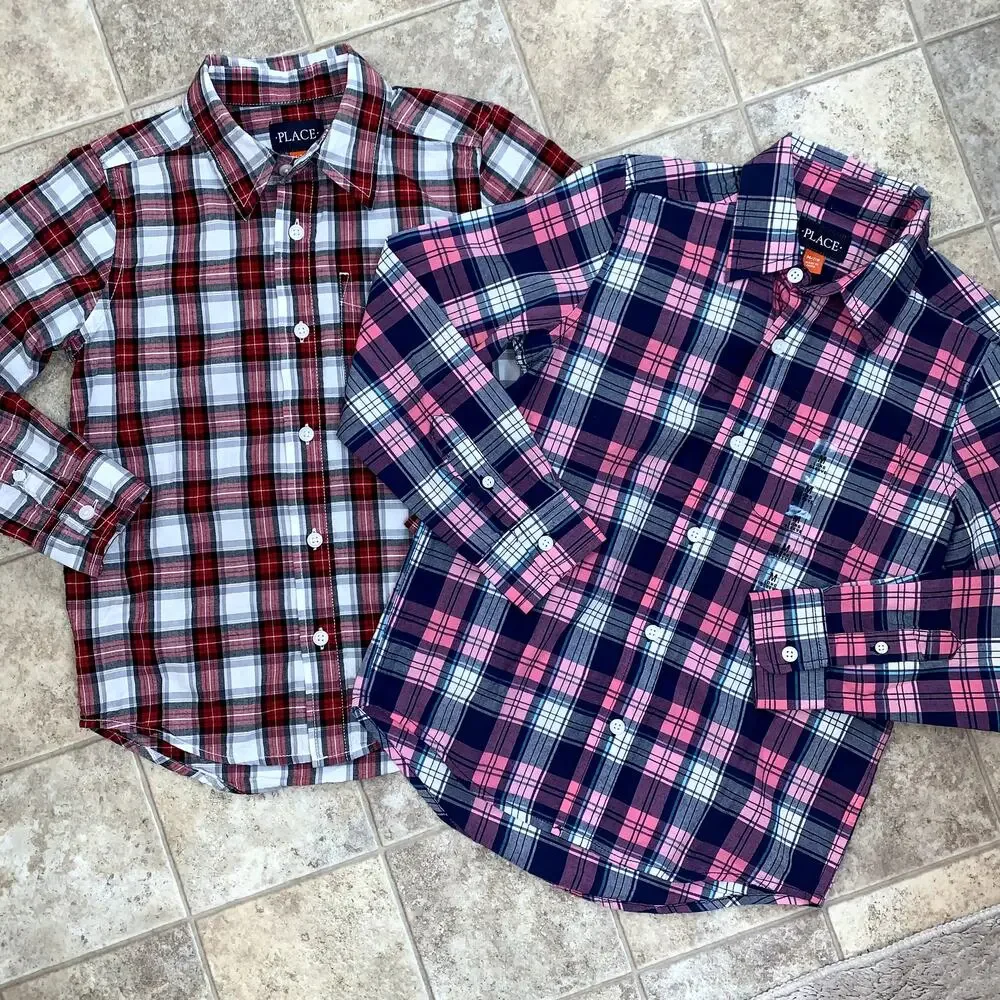 The Children's Place Plaid Button-Up Long Sleeve Tops Size: Medium 7/8 Girls